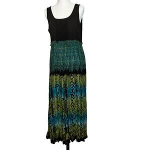 Lola P Dress Womens SZ L Brown & Multicolor Skirt Ruffle Waist & Hem Sleeveless
